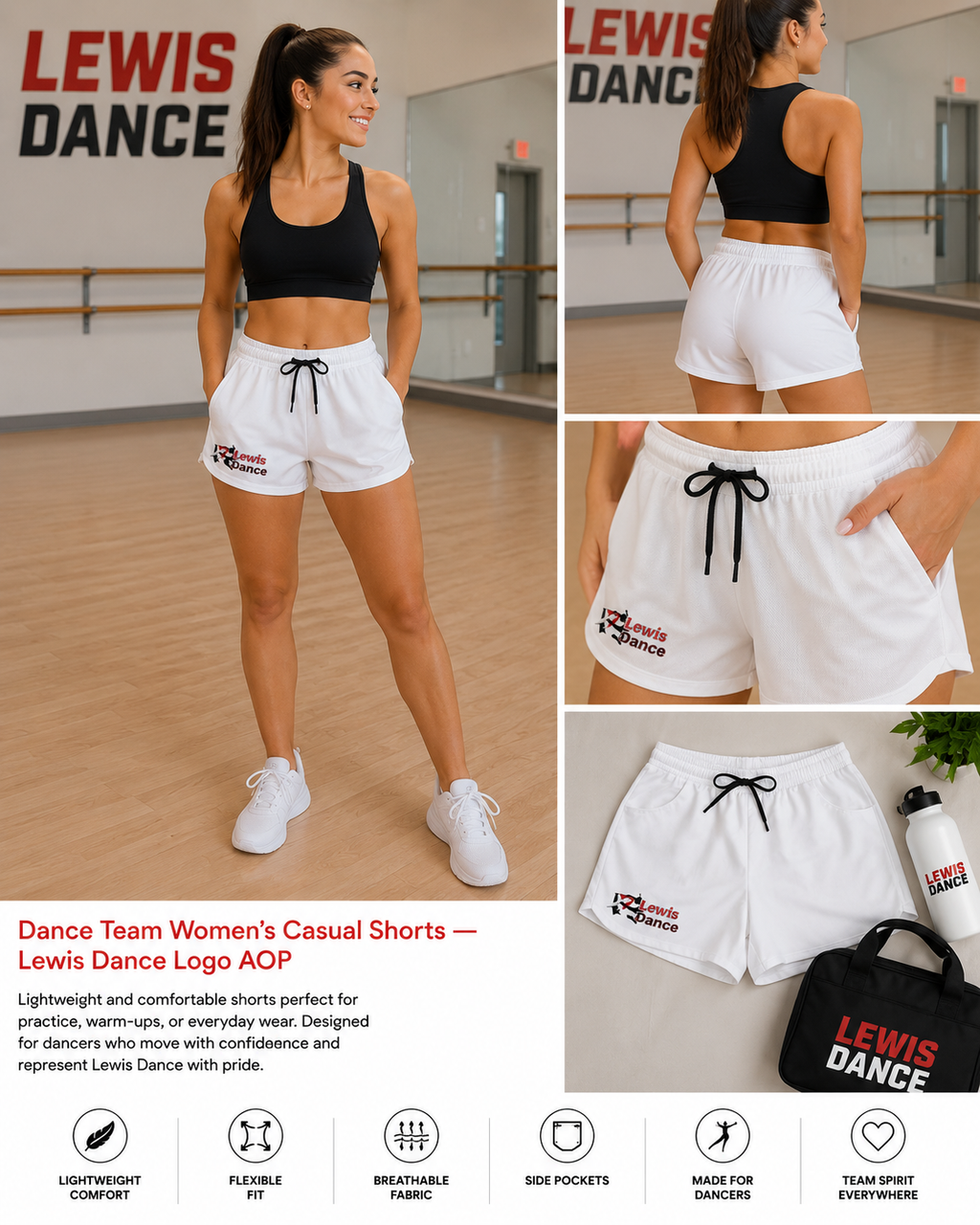 Lewis Dance Women's Casual Performance Shorts | Lightweight Team Spirit Activewear